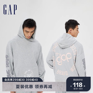 Gap男女装LOGO法式圈织软连帽套头宽松运动卫衣809005 情侣装上衣