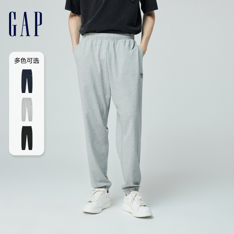 Gap男装2024春季新款水洗棉刺绣logo束脚卫裤运动休闲长裤432453