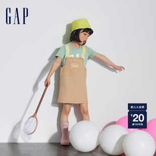 Gap女幼童2024春夏新款 logo撞色彩牛仔背带裙儿童装 连衣裙890327