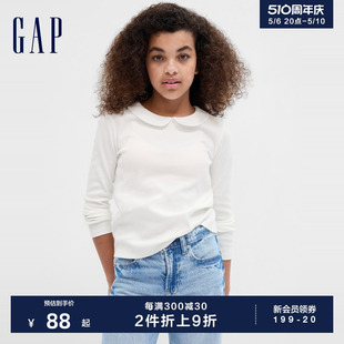 洋气修身 Gap女童春秋季 时尚 T恤儿童装 条纹上衣740056 娃娃领长袖