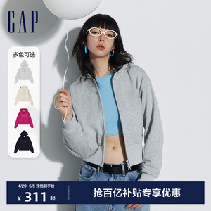 Gap女装LOGO纯色拉链连帽衫外套