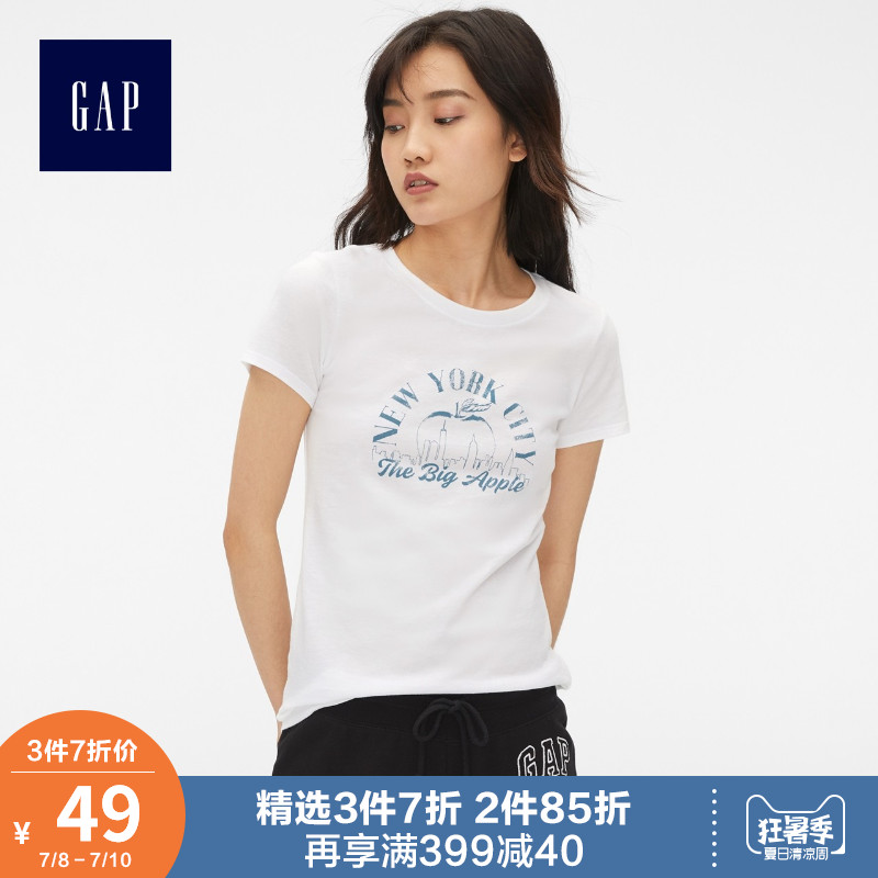 Gap女装印花短袖T恤夏装435714 E 2019新款女士薄款圆领洋气上衣