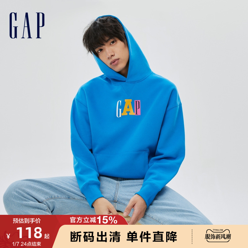 Gap 盖璞 男装冬季2022新款LOGO宽松碳素软磨抓绒卫衣505390情侣男女装