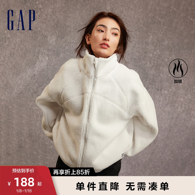 Gap女装秋冬新款LOGO宽松双面仿羊羔绒保暖外套夹克上衣795237