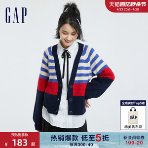 Gap女装春季款洋气宽松落肩V领针织开衫高级时尚外搭毛衣721572