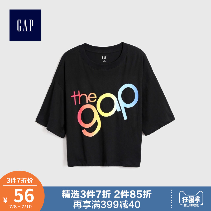 蔡依林明星同款Gap女装上衣512616 2019新款女士时尚logo短袖T恤