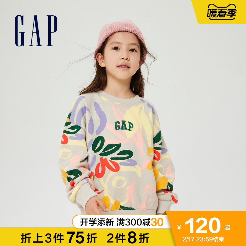 Gap女童LOGO涂鸦印花卫衣857218 春季2022新款童装洋气套头上衣