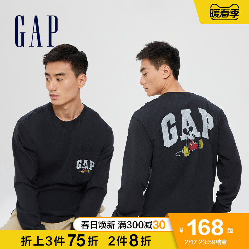 【迪士尼联名】Gap男装纯棉长袖T恤777840 2022春季新款内搭上衣