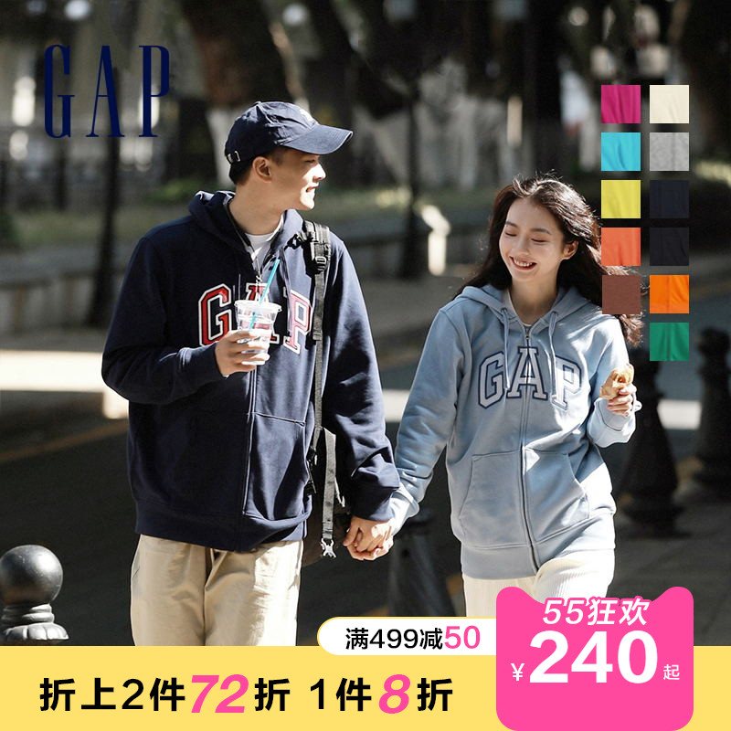 Gap男女装LOGO法式圈织软卫衣853131 春季情侣运动连帽开衫潮