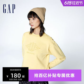 Gap女装2024春季新款LOGO纯棉开叉刺绣圆领卫衣套头上衣874454