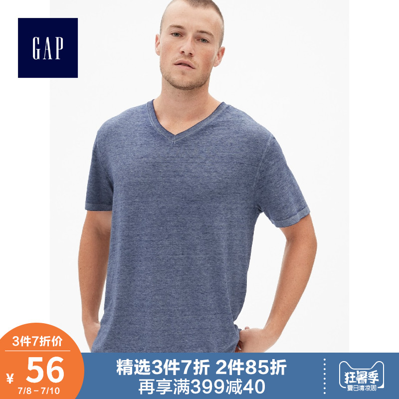 Gap男装休闲短袖T恤夏季464091 2019新款时尚衣服男士帅气V领上衣