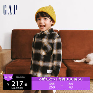 Gap男幼冬季加绒柔软格纹翻领衬衫儿童装时髦洋气休闲上衣837036