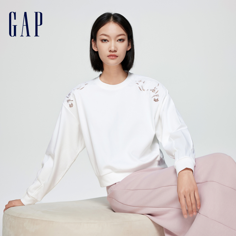 Gap女装镂空刺绣装饰圆领卫衣