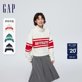 2024新款 春季 LOGO撞色半拉链卫衣宽松甜美少女上衣405064 Gap女装