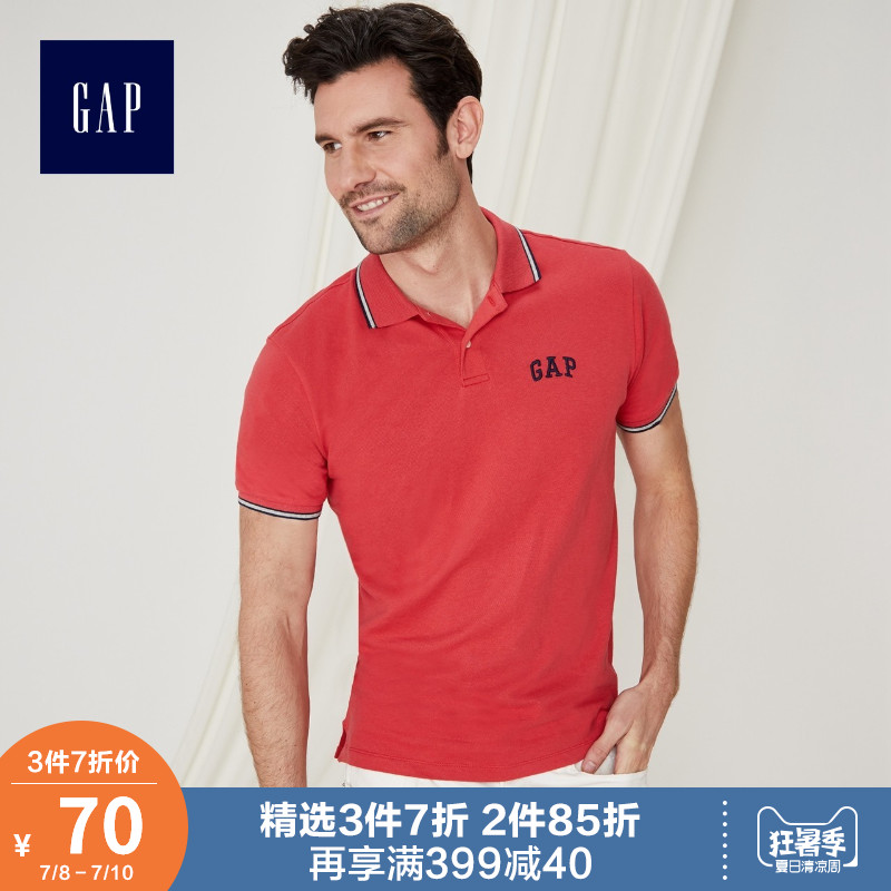 Gap男装短袖休闲Polo衫夏季440725 2019新款男士宽松翻领logoT恤