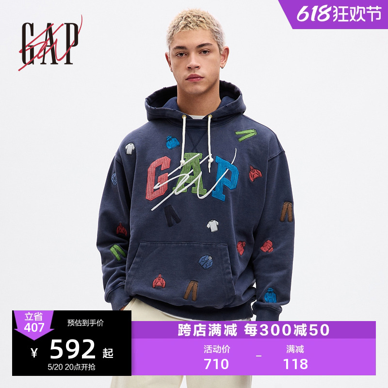 【GAP x Sean W 联名】男女同款新款连帽衫卫衣情侣装外套837645