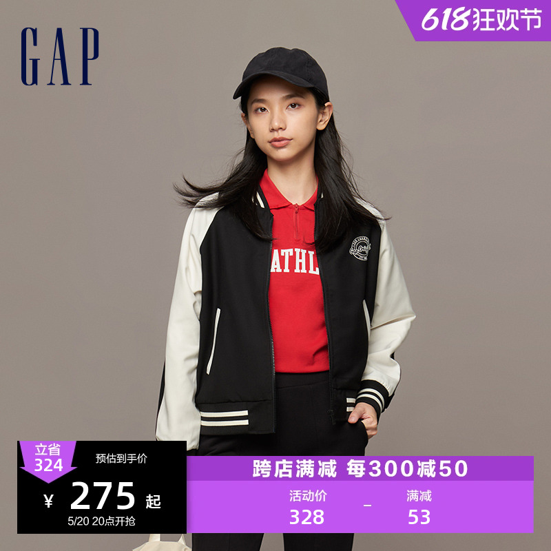 Gap女装春季款LOGO撞色短款宽松棒球服夹克时尚休闲外套841033