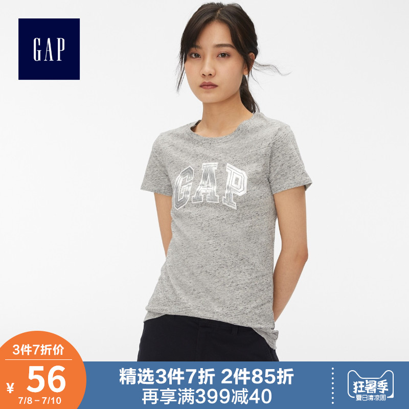 Gap女装纯棉短袖T恤夏季215888 logo圆领休闲上衣女士印花打底衫