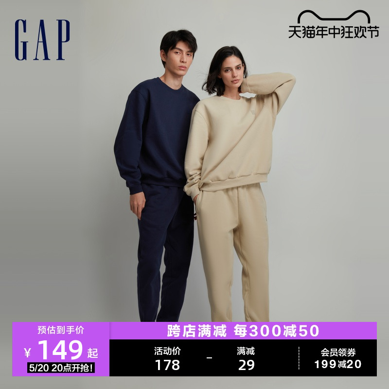 Gap男女装秋冬LOGO碳素软磨抓绒针织卫衣情侣装运动上衣807041