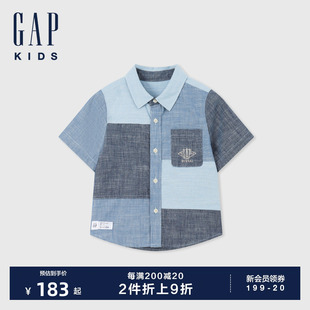 新款 衬衫 纯棉撞色短袖 Gap男幼童2024夏季 儿童装 运动上衣465970