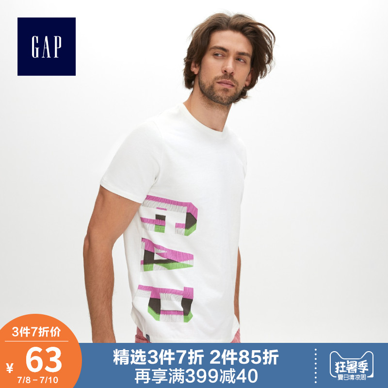Gap男装纯棉短袖T恤488180 E 2019新款 潮流休闲衫logo款上衣男