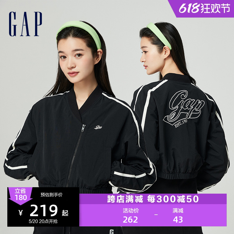 Gap女装2024春季新款尼龙不对称门襟撞色logo短款夹克外套872713