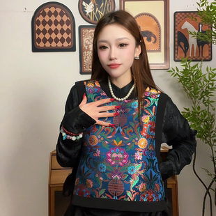 繁花 百搭款 复古新中式 经典 提花织锦缎马夹 国风马甲老钱风女装