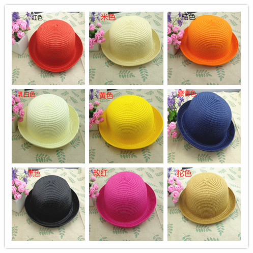 草帽夏天英伦圆顶镂空卷边小礼帽