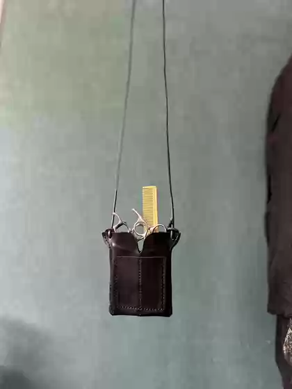 Tool Bag Handmade from Black Vegetable-Tanned Leather, Washed and Distressed, Scissor Bag, Hairdresser Crossbody Bag