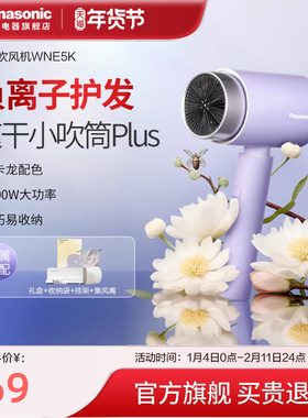 松下负离子小吹筒礼盒护发家用宿舍大风力高速速干电吹风机WNE5K