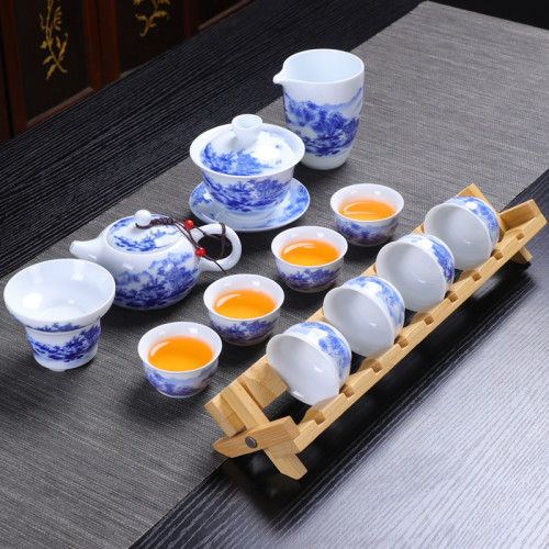 青花瓷复古山水盖碗功夫茶具整套