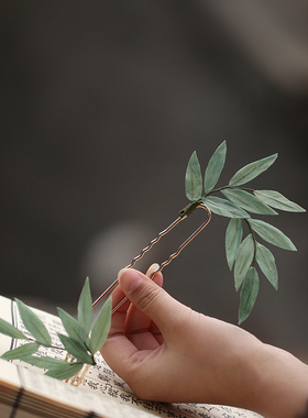 中式禅意风布艺竹叶发簪高级感