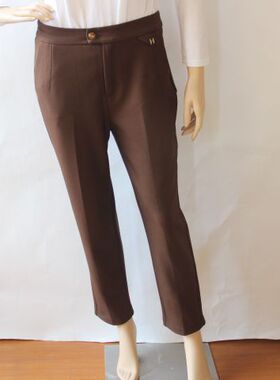 2021秋冬款飞文女裤加绒加厚薄绒烟管裤黑色焦糖色小直筒裤S888-1