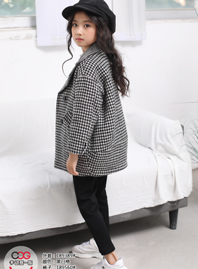 正品专柜动感一族冬季时尚新款中大女童百搭呢韩版格子外套189389