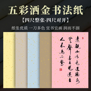 彩色纸加厚四尺对开五色洒金生半生半熟纸作品纸书法专用纸