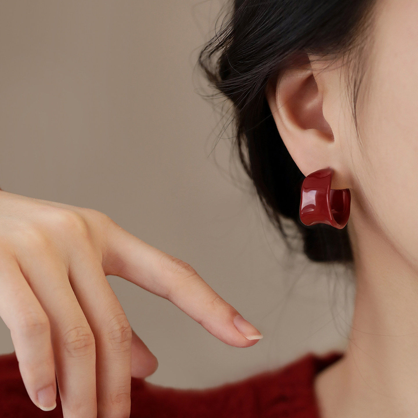 【巷南】999银几何耳圈安可拉红耳环2026新耳钉过本命马年耳饰女,饰品/流行首饰/时尚饰品新,耳钉,淘宝优惠券,粉丝福利购,淘宝优惠卷