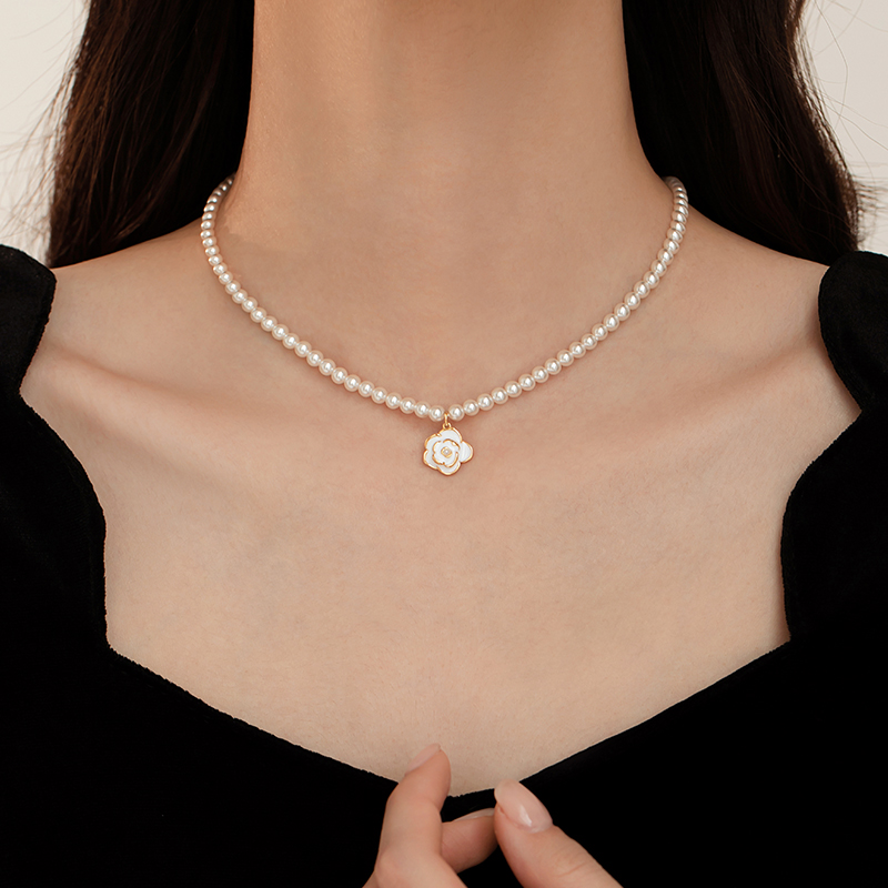 巷南山茶花珍珠项链小众高级感女