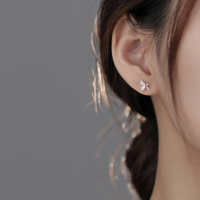 巷南925纯银树叶耳钉清新耳环潮