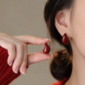 巷南 999银红色水滴耳钉高级感耳环2026马本命年女耳饰过新年