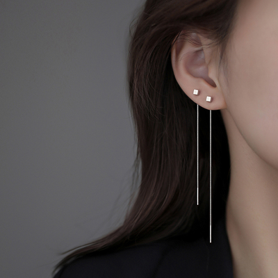 巷南999纯银方块耳线女耳钉小众