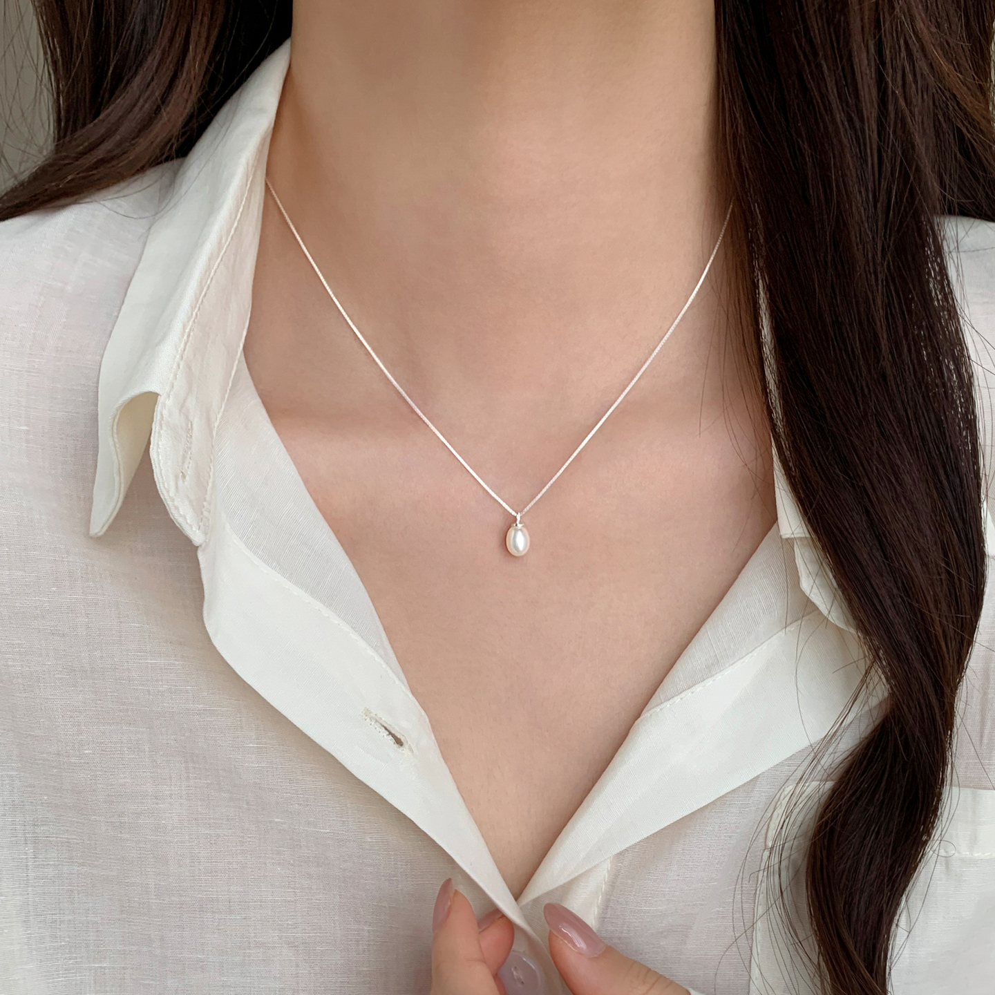 巷南925纯银天然珍珠项链轻奢女