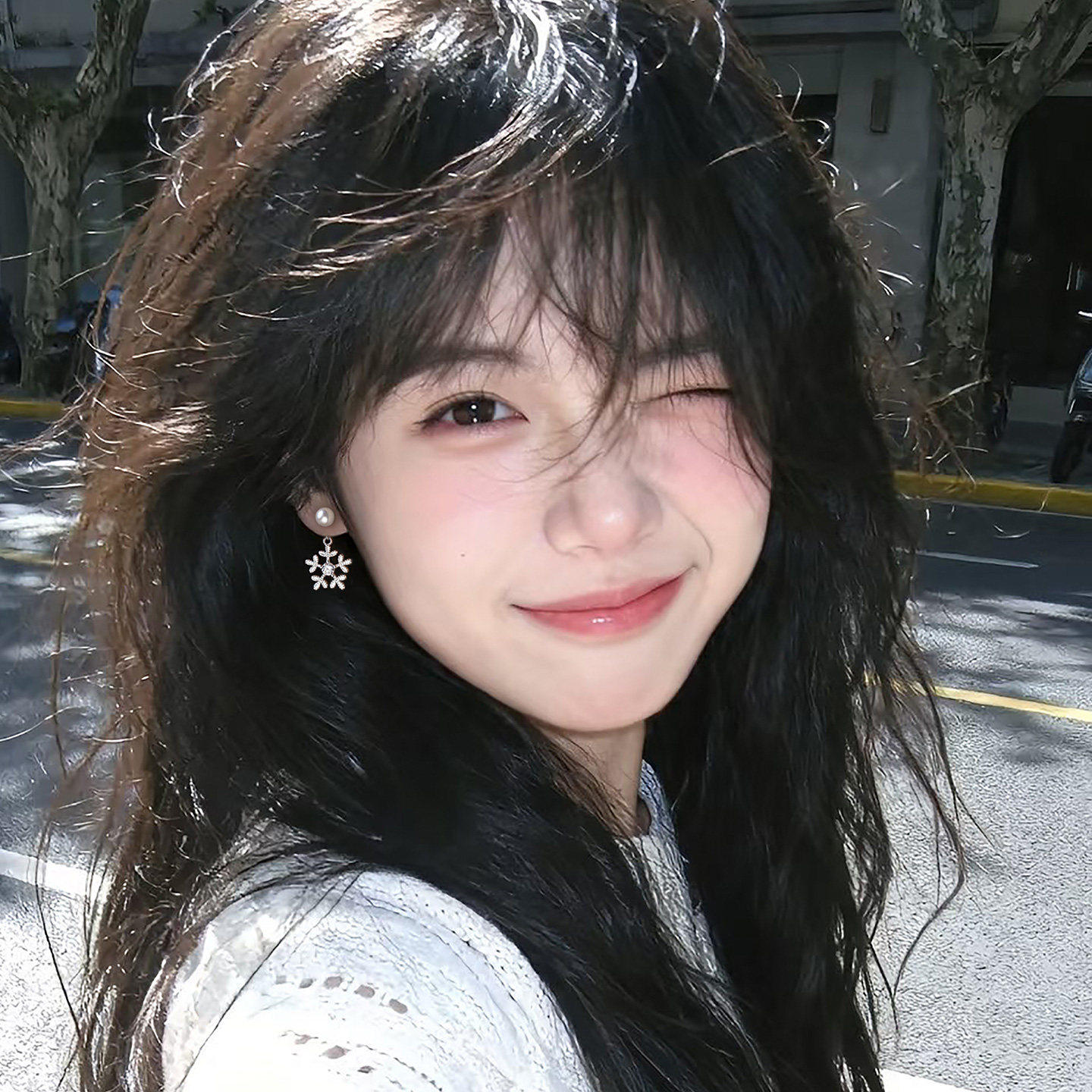 巷南999银雪花珍珠耳钉轻奢小众