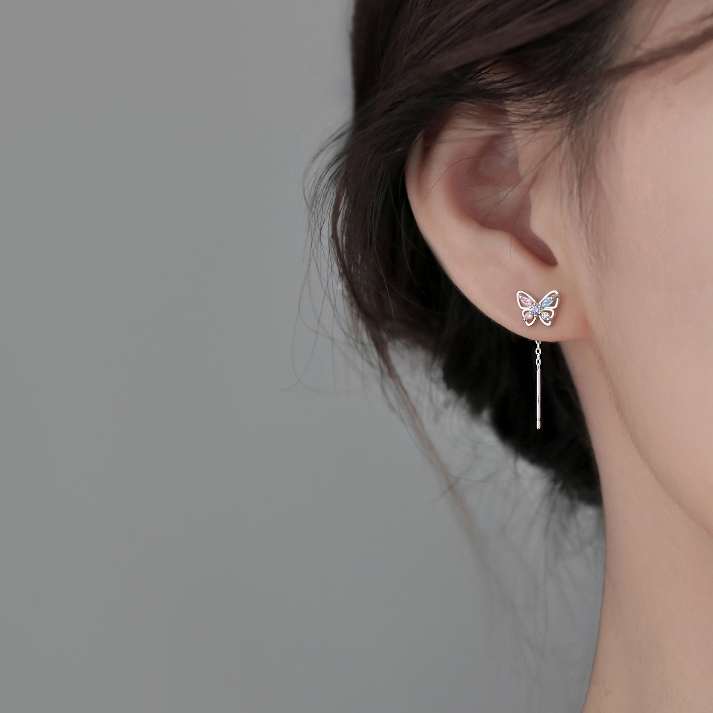 巷南999纯银蝴蝶耳线小众轻奢女