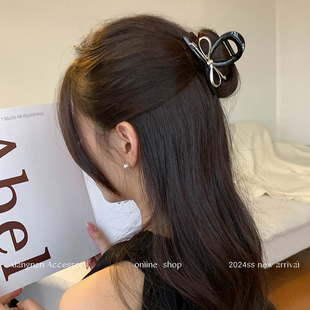 盘发后脑勺发夹头饰女款 蝴蝶结金属抓夹新款 高级感鲨鱼夹 巷南