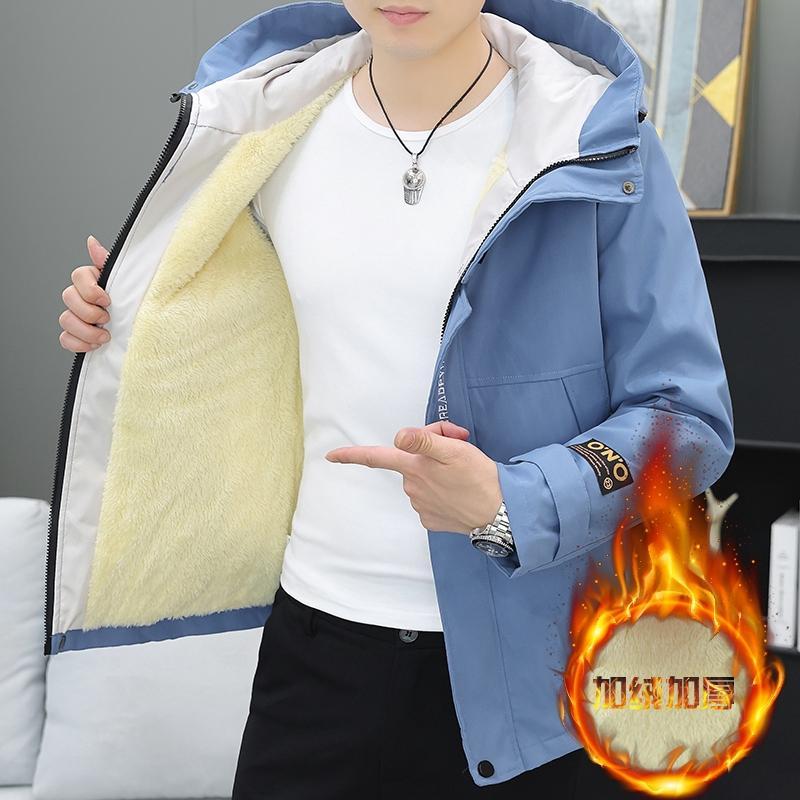 加绒男士外套冬季爆款休闲加绒加厚宽松大码工装夹克连帽保暖棉服