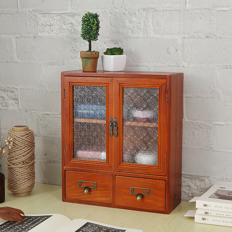 木质抽屉化妆品杯子乐高小摆件盲盒收纳盒厨房双开门展示柜置物柜