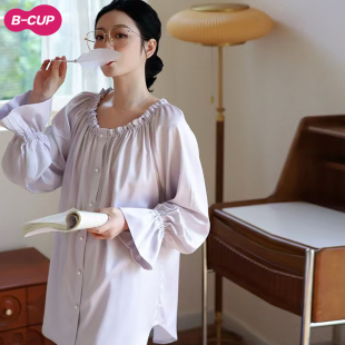 复古泡泡袖 法式 睡衣女春设计感小众荷叶边宽松显瘦真丝睡衣两件套