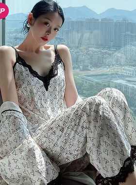 金丝绒睡衣三件套女春秋薄绒法式爱心小香风金钻绒小个子性感睡袍
