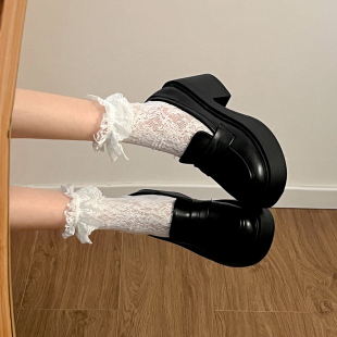 jk甜酷玛丽珍高跟鞋 小个子厚底增高黑色乐福鞋 女英伦风复古小皮鞋