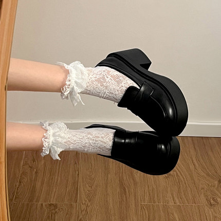 小个子厚底增高黑色乐福鞋女英伦风复古小皮鞋jk甜酷玛丽珍高跟鞋